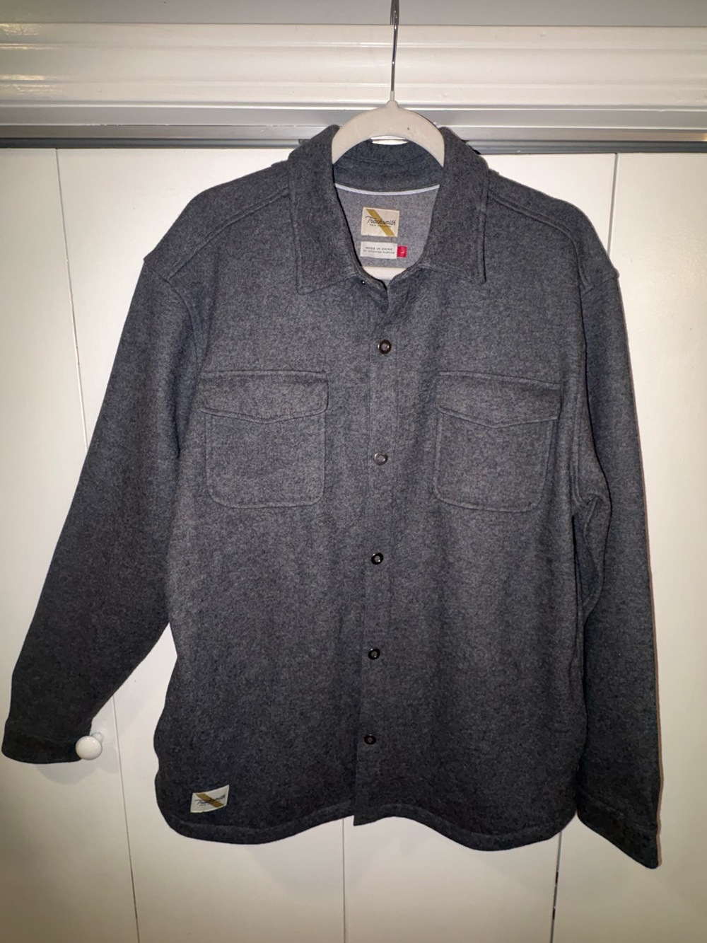Tracksmith New England Overshirt Men's Large In Wool Charcoal Grey Hike Fall